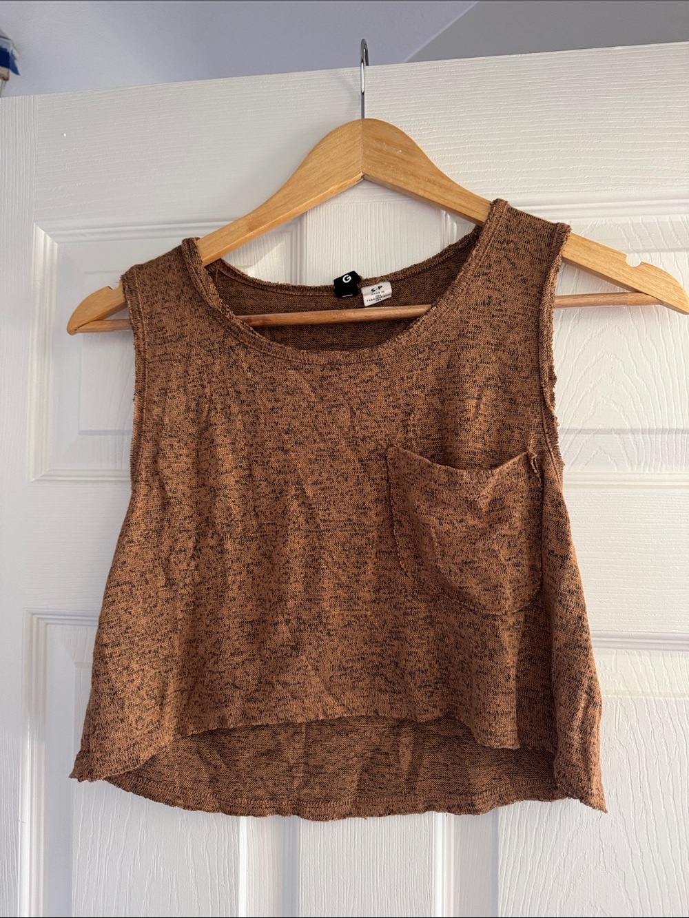 BDG Brown Marled Sleeveless Crop Tank with Pocket